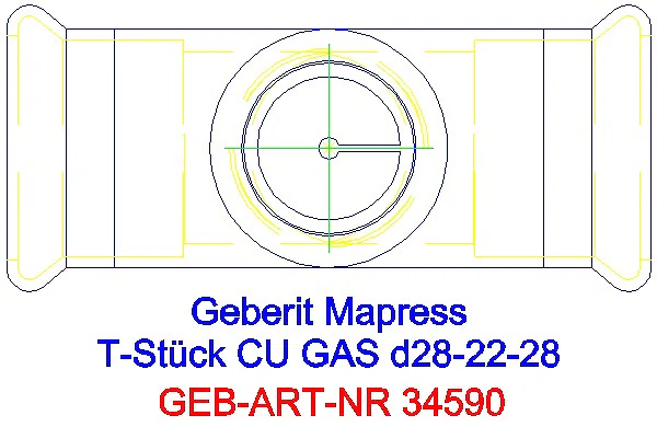 GE Mapress Kupfer T-Stück reduziert (Gas) d28-22-28_34590_G