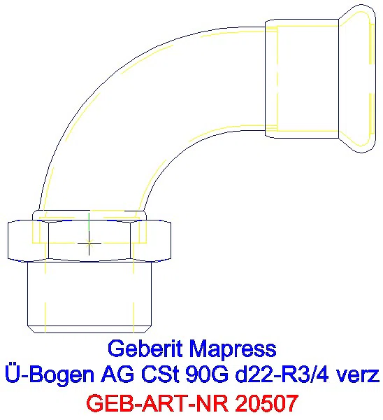 GE Mapress C-Stahl Übergangsbogen 90Gr mit AG d22-R3/4 verzinkt_20507_L