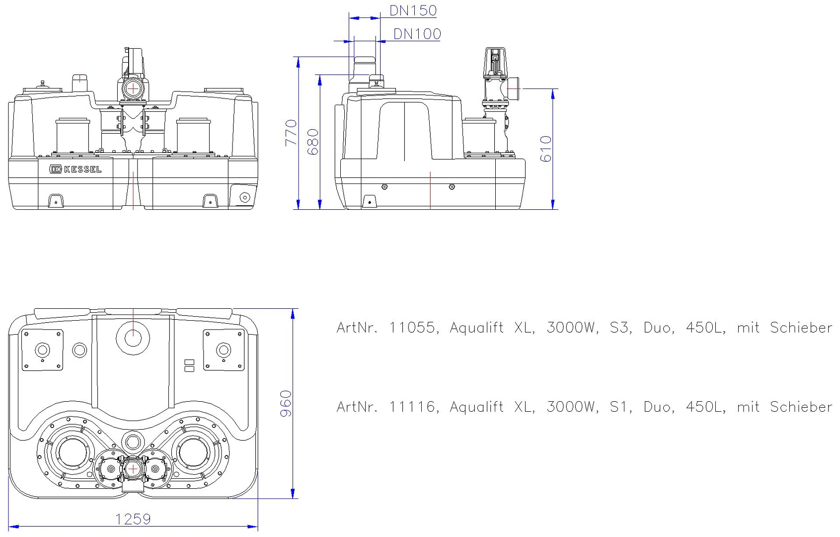 KESSEL-Doppelhebeanlage Aqualift F XL 3000W-S3 Duo 450L m.S.