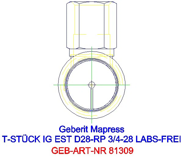 GE Mapress Edelstahl T-Stück mit IG (LABS-frei) d28-Rp1/2-28_81309_L