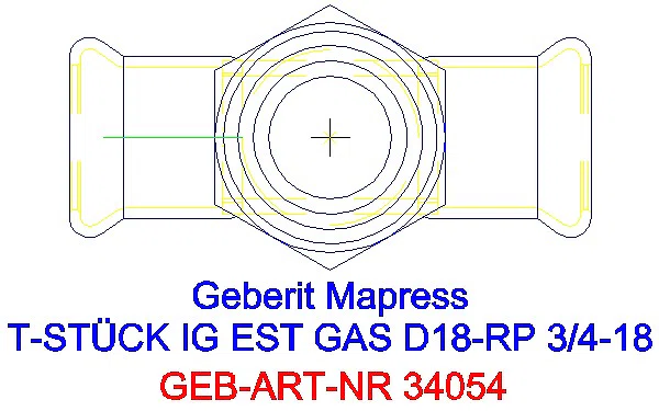 GE Mapress Edelstahl T-Stück mit IG (Gas) d18-Rp3/4-18_34054_G