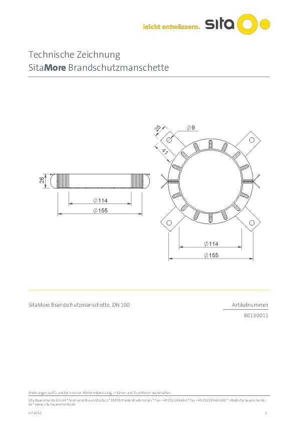 SitaMore Brandschutzmanschette