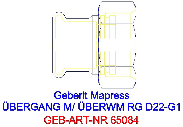 GE Mapress Kupfer Übergang mit Überwurfmutter Rg d22-G1_65084_A