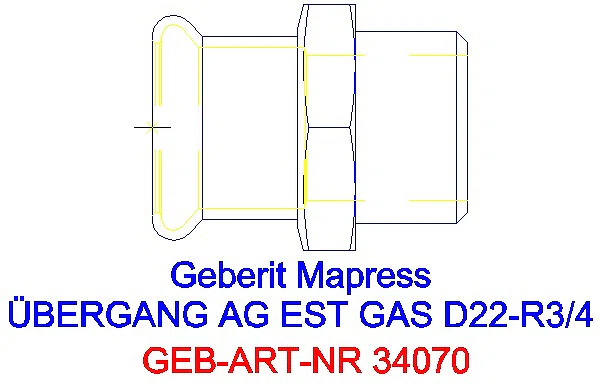 GE Mapress Edelstahl Übergang mit AG (Gas) d22-R3/4_34070_A