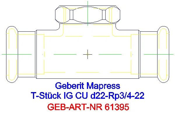 GE Mapress Kupfer T-Stück mit IG d22-Rp3/4-22_61395_A