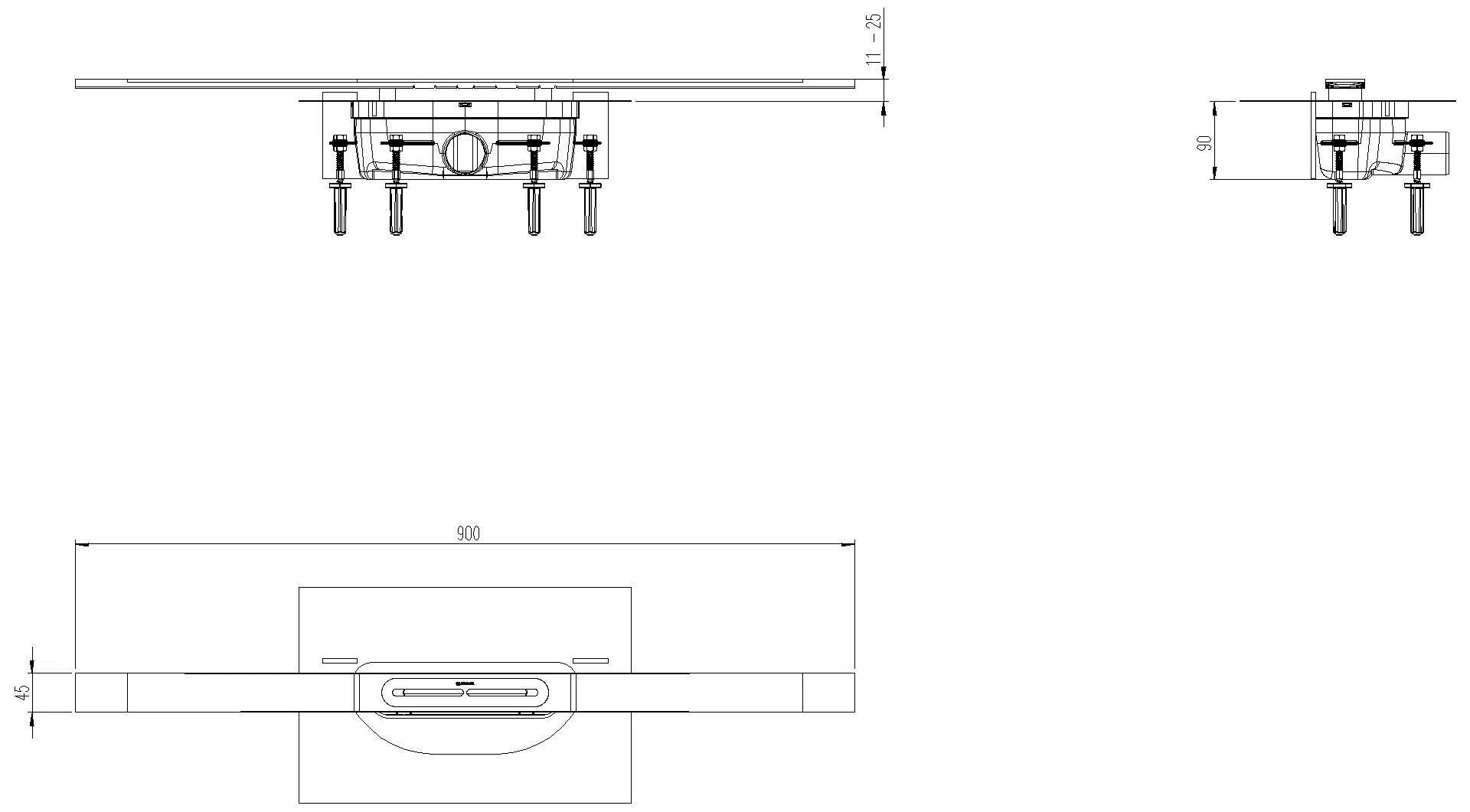 KESSEL-Duschrinne Linearis Infinity 90 L: 900 mm, DN 50, Black, gebürstet