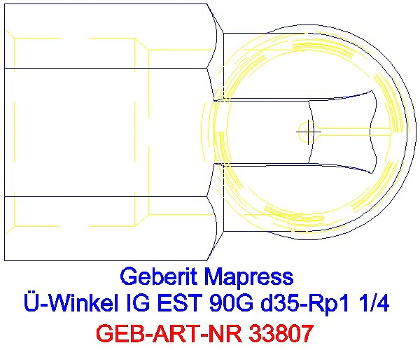 GE Mapress Edelstahl Übergangswinkel 90Gr mit IG d35-Rp1 1/4_33807_G