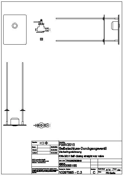 Durchgangsventil, F3, hydraulisch, o. Mischung, Hinterwandmontage, duschen, F3SV2010