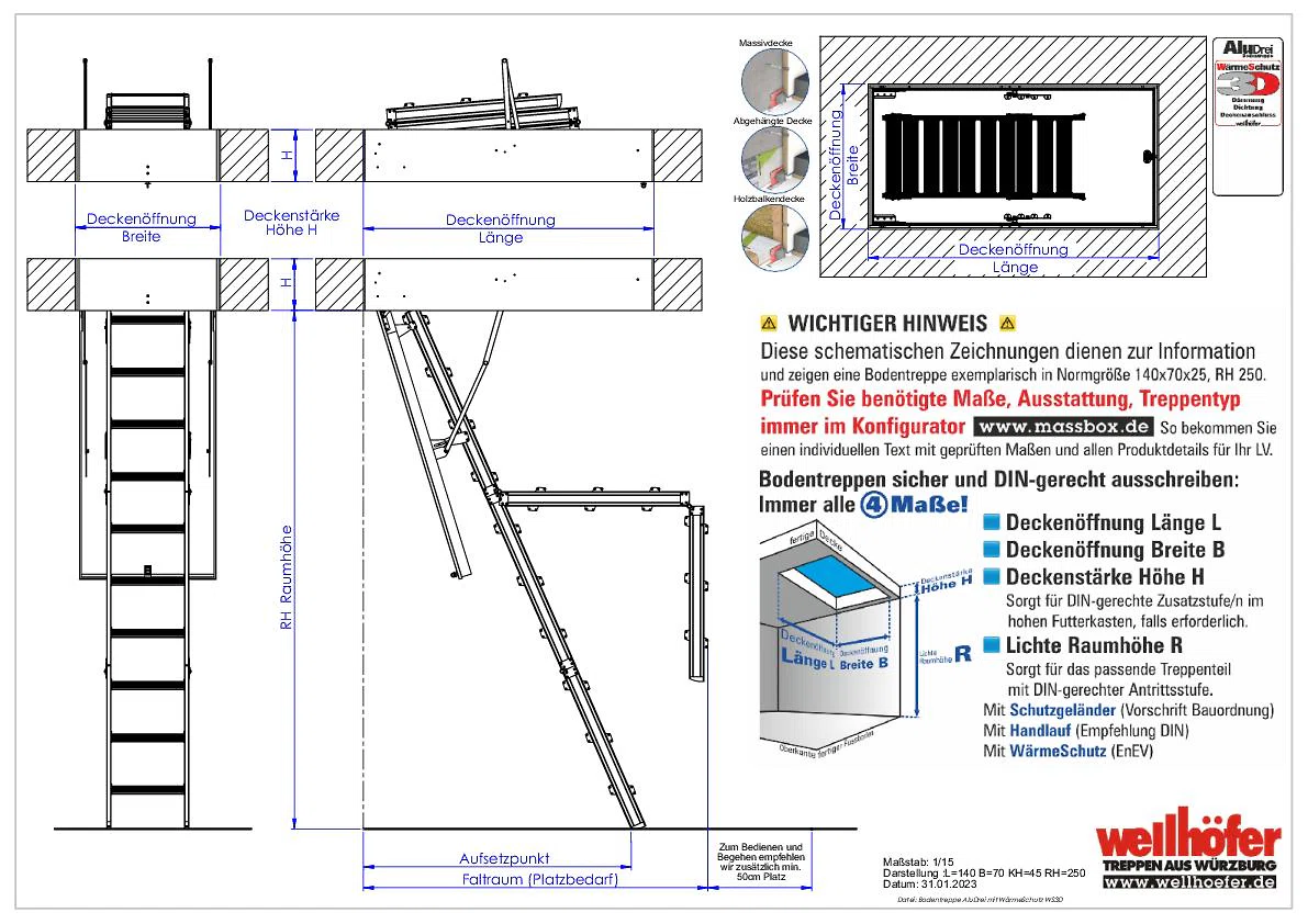 Bodentreppe AluDrei mit WärmeSchutz WS3D