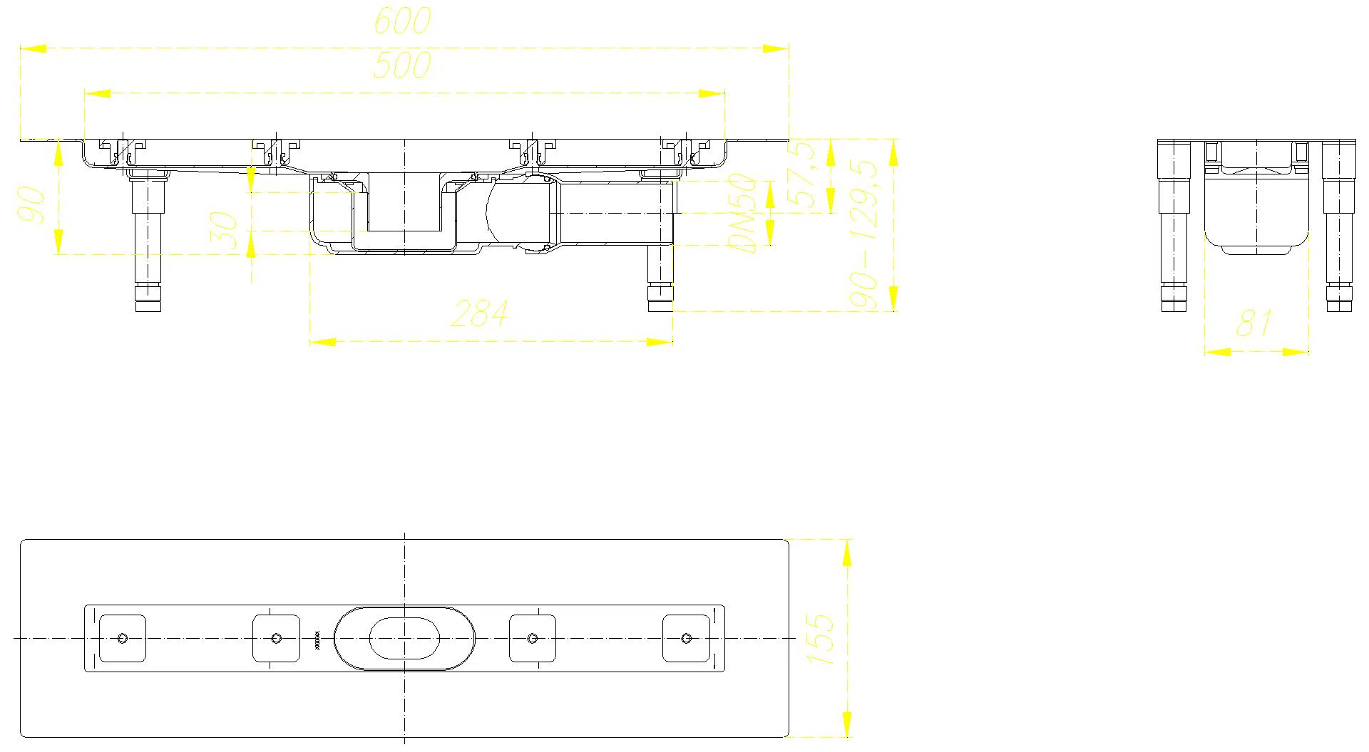 DALLMER Duschrinne CeraLine PLAN F 500 mm, DN 50