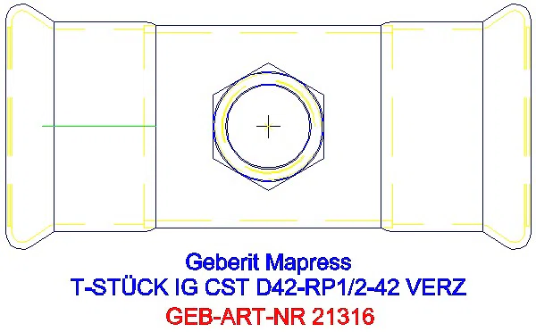 GE Mapress C-Stahl T-Stück mit IG d42-Rp1/2-42 verzinkt_21316_G