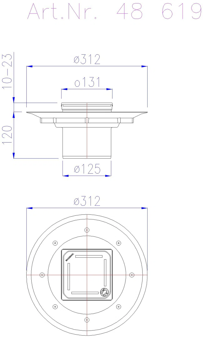 KESSEL-Dünnbettaufsatz Designrost Slot,120x120,Lock&Lift