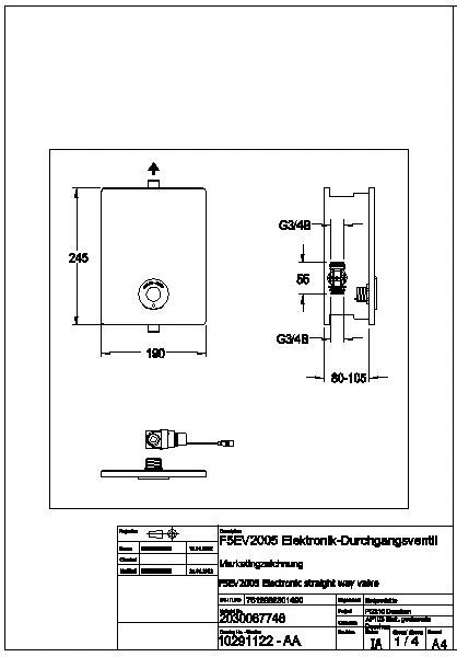 Dg.-Ventil, F5, elek., o. Mischung, Unterputz, Fertigbauset, f. Batt./Net, F5EV2005