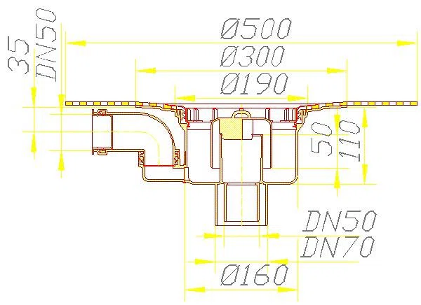 DALLMER Ablaufgehäuse 61/1 HT DallBit, Zulauf DN 50, DN 50/DN 70