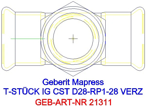 GE Mapress C-Stahl T-Stück mit IG d28-Rp1-28 verzinkt_21311_G