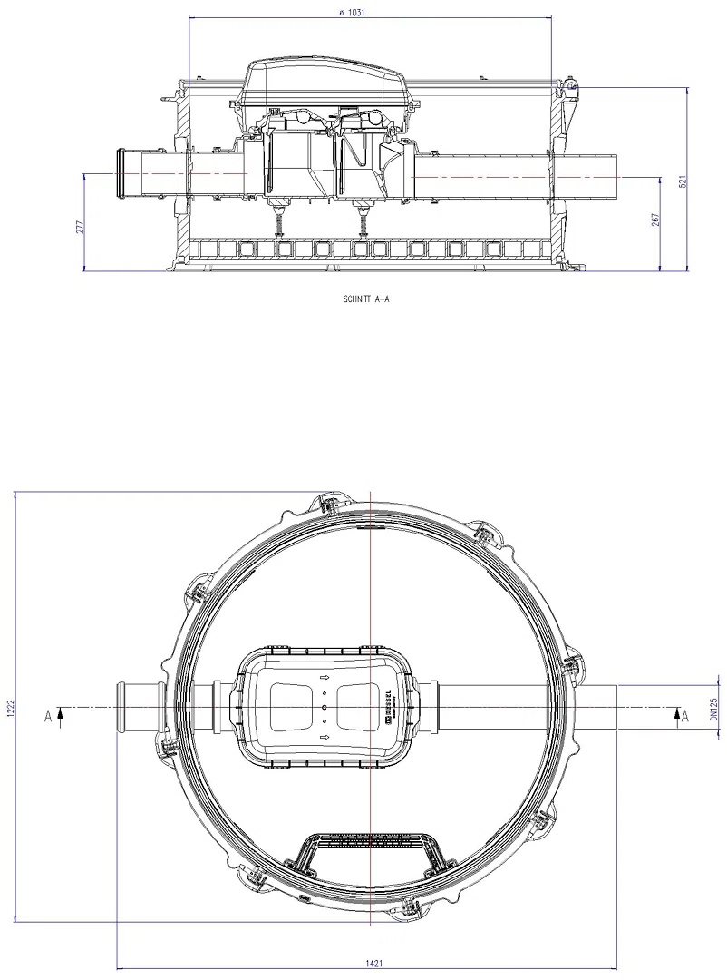 KESSEL-Rückstau-Technikmodul Controlfix DN 125, geschl. Durchgangsgerinne