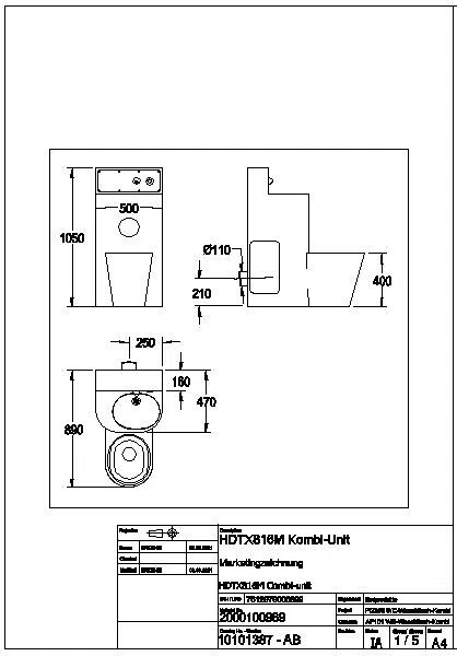 Sanitärkombination, HEAVY DUTY, Edst., W.Mont., SPK, elektr., WC mittig, HDTX816M