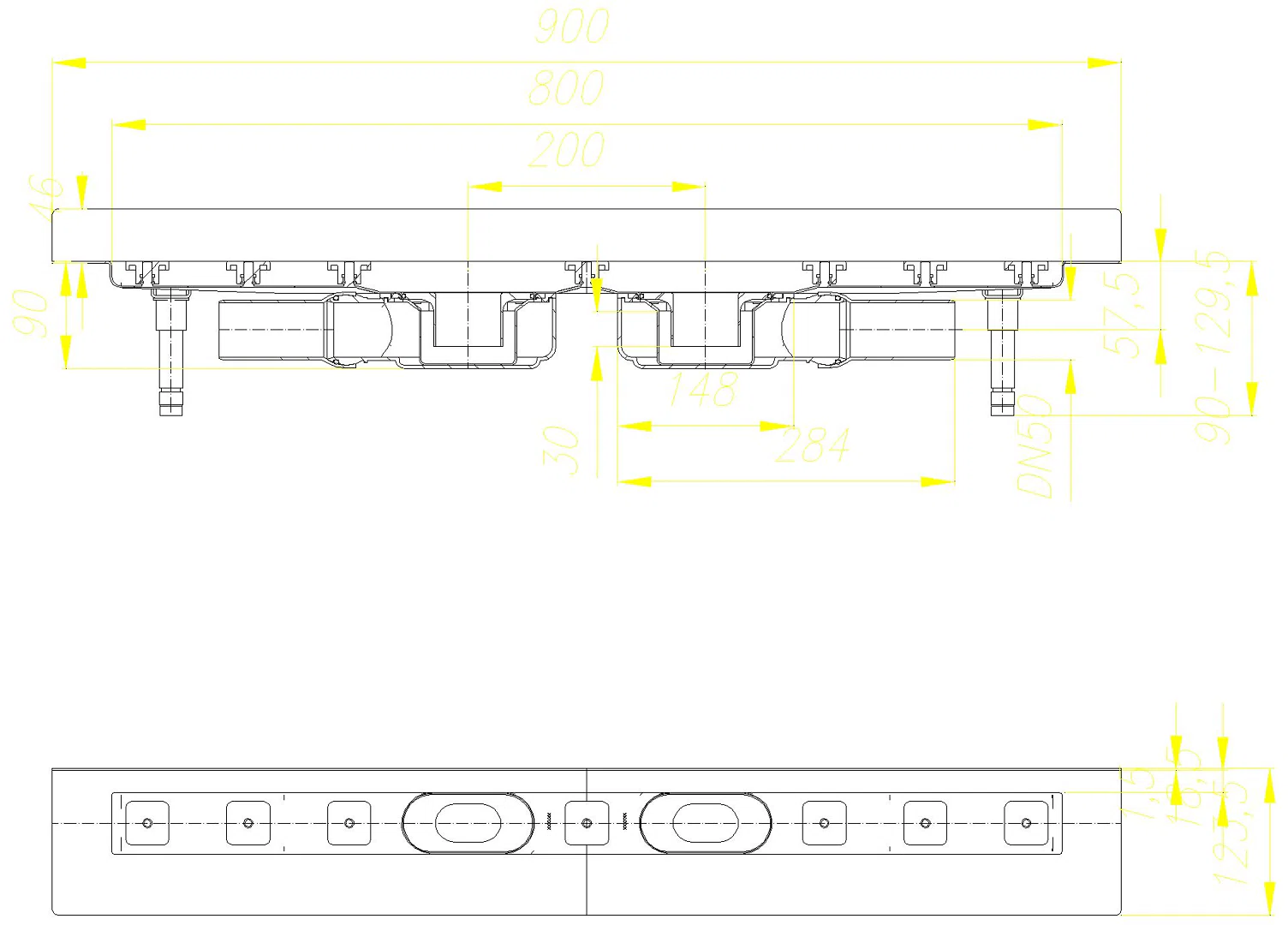 DALLMER Duschrinne CeraLine Plan W Duo 800 mm, DN 50