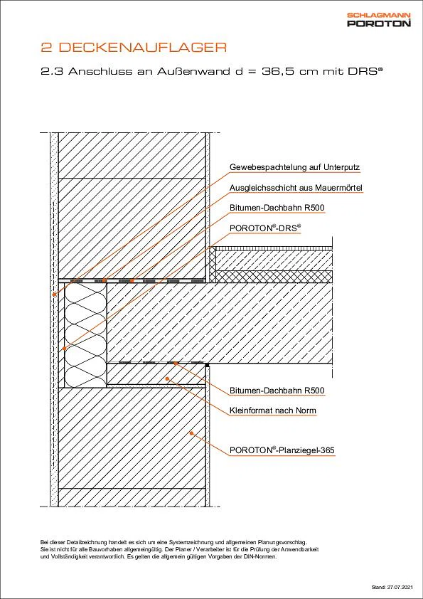 Deckenauflager mit POROTON®-DRS® AW d = 36,5 cm