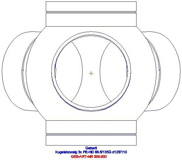 GE PE Kugelabzweig 88,5Gr dreifach Anschlüsse 135Gr versetzt d125/110_368.600.16.1_L