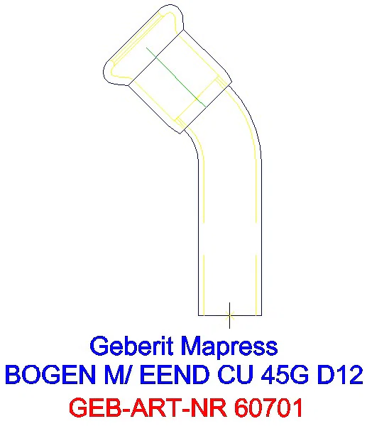 GE Mapress Kupfer Bogen 45Gr mit Einschubende d12_60701_A