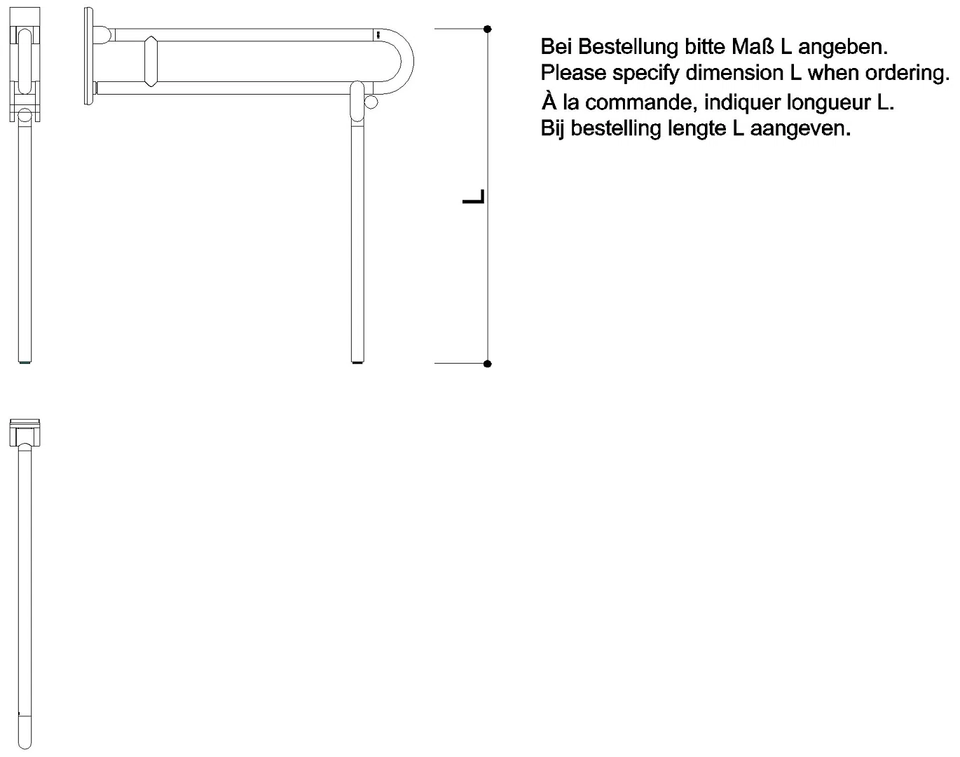 HEWI mobiler SK-Griff, drehbar, matt, L:850mm, mit Bodenstütze anthrazgr