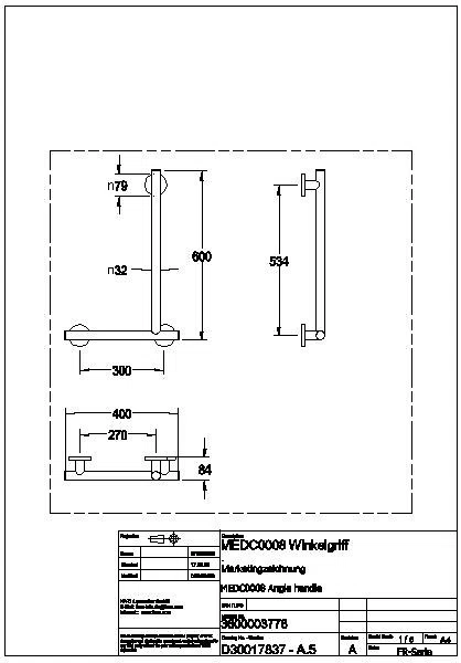 Winkelgriff, MEDCARE, Edst., grau, 90 Grad, 406x623x84 mm, Ausf. links, MEDC0008