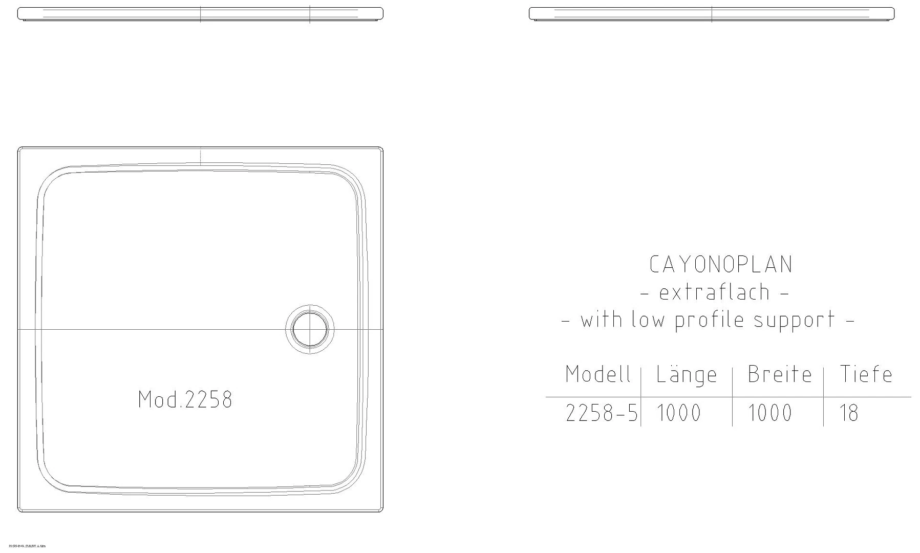 KALDEWEI CAYONOPLAN MIT WANNENTRÄGER EXTRAFLACH Duschfläche, 1000x1000x32 mm, Modell-Nr: 2258-5
