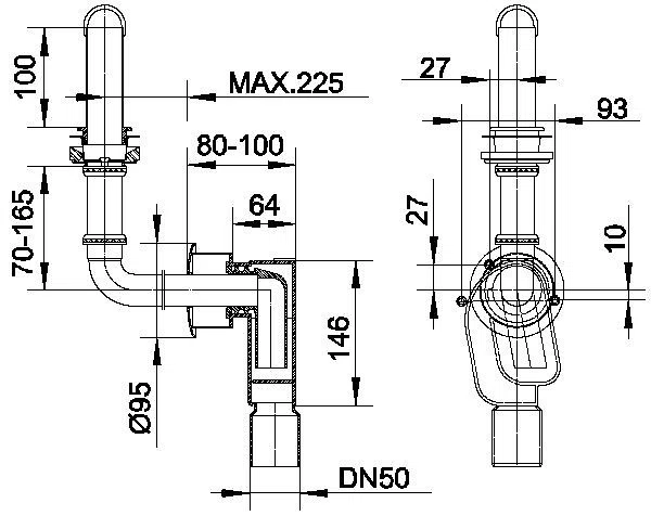 DALLMER Wandeinbau-Siphon 300 PC CR, DN 50