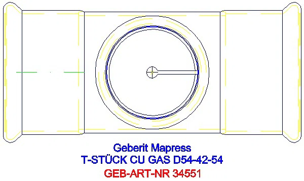 GE Mapress Kupfer T-Stück reduziert (Gas) d54-42-54_34551_G