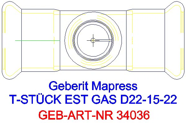 GE Mapress Edelstahl T-Stück reduziert (Gas) d22-15-22_34036_G