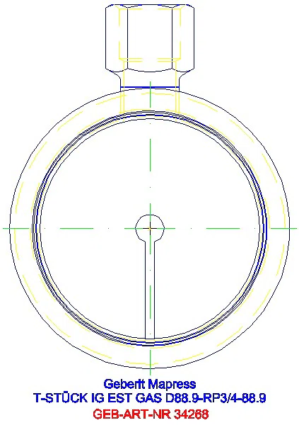 GE Mapress Edelstahl T-Stück mit IG (Gas) d88.9-Rp3/4-88.9_34268_L