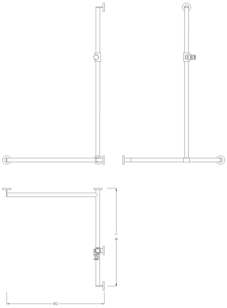 HEWI Duschhdl.,d:32/32,li,A1=1250mm, W1/2=800mm, plvb weiß tiefmatt