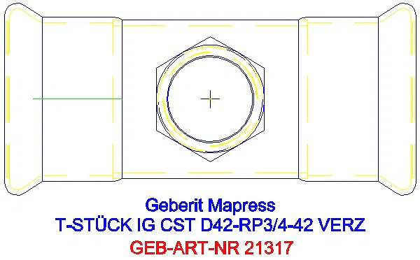 GE Mapress C-Stahl T-Stück mit IG d42-Rp3/4-42 verzinkt_21317_G