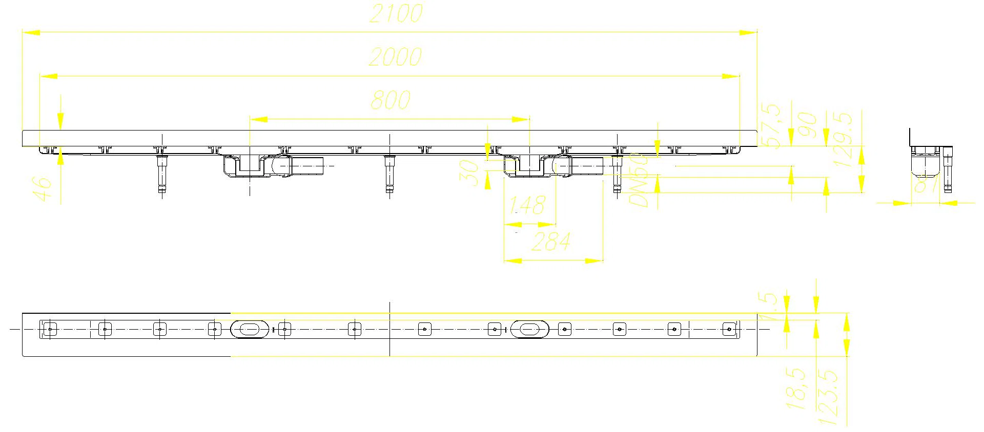 DALLMER Duschrinne CeraLine Plan W Duo 2000 mm, DN 50
