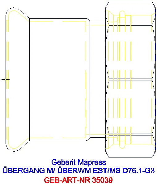 GE Mapress Edelstahl Übergang mit Überwurfmutter d76.1-G3_35039_A