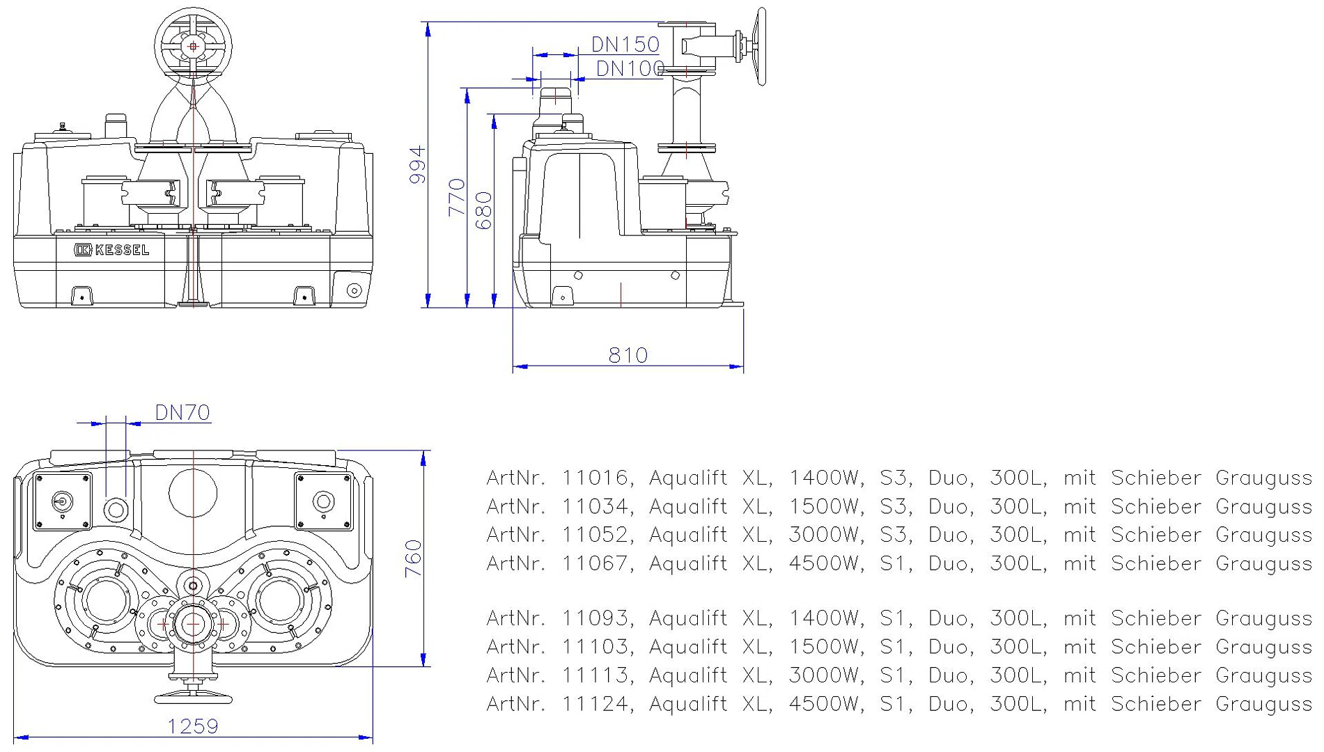 KESSEL-Doppelhebeanlage Aqualift F XL 4500W-S1 Duo 300L m.S.G.