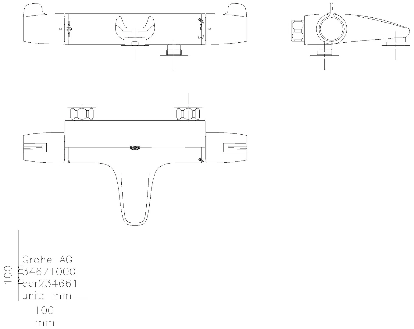 GROHE THM-Wannenbatt. Grohtherm Special 34671 o. S-Anschl. u. Abdeckungen chrom