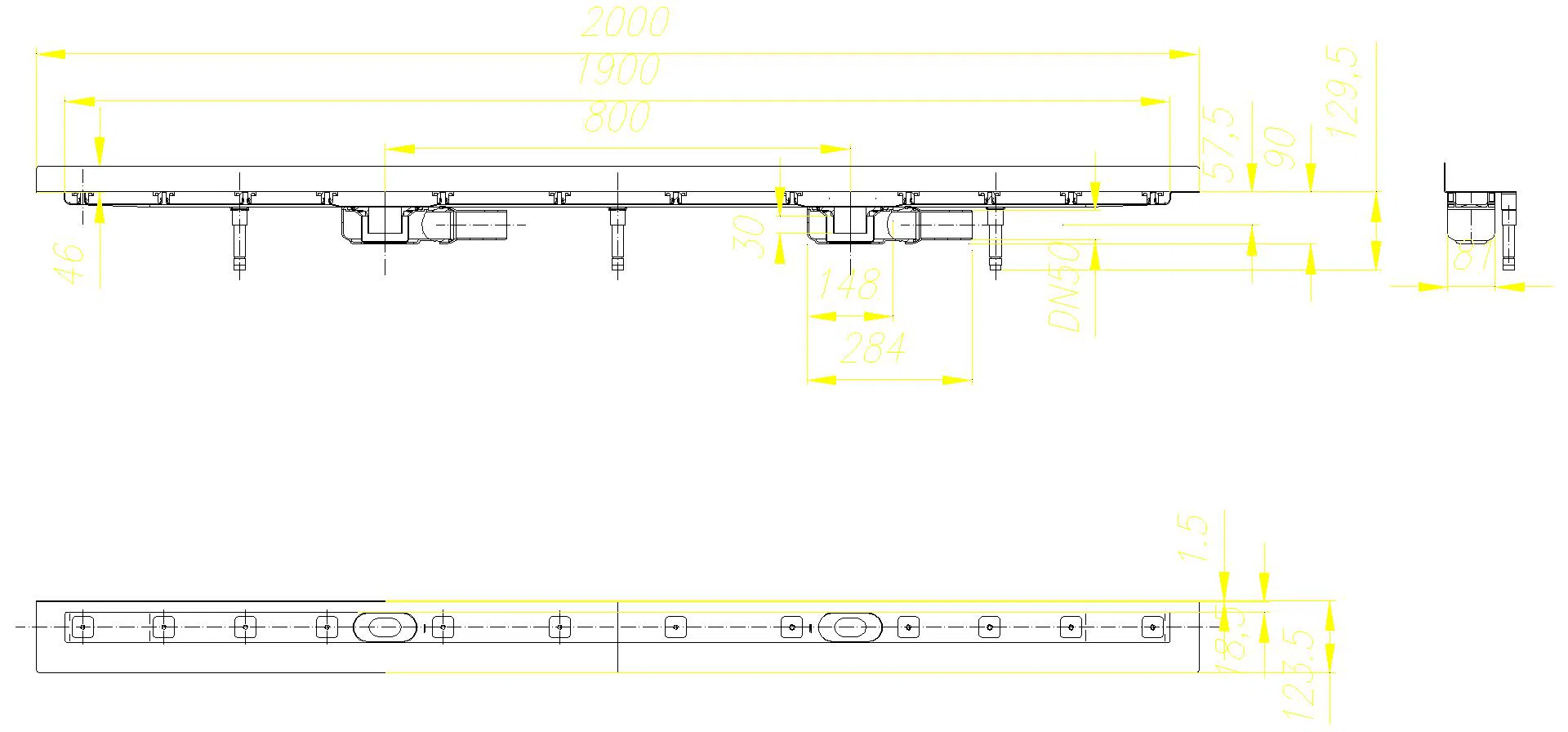DALLMER Duschrinne CeraLine Plan W Duo 1900 mm, DN 50