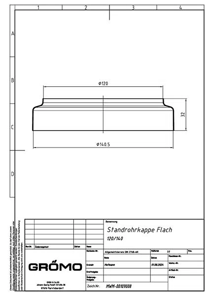 Zink Standrohrkappe ø120/140 flach, #Art.Nr. 62705