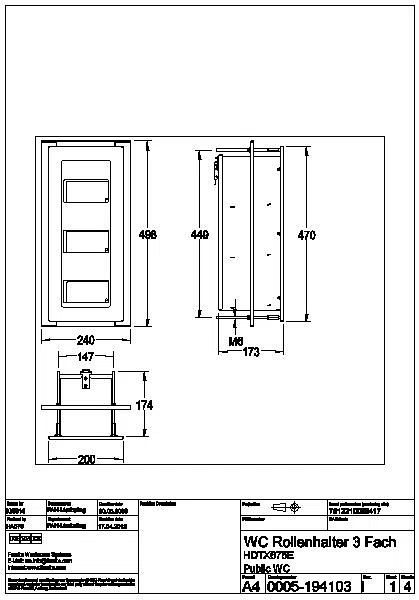 WC-Dreifachrollenhalter, HEAVY DUTY, Edelstahl, Unterputz, 240x498x174 mm, HDTX675E