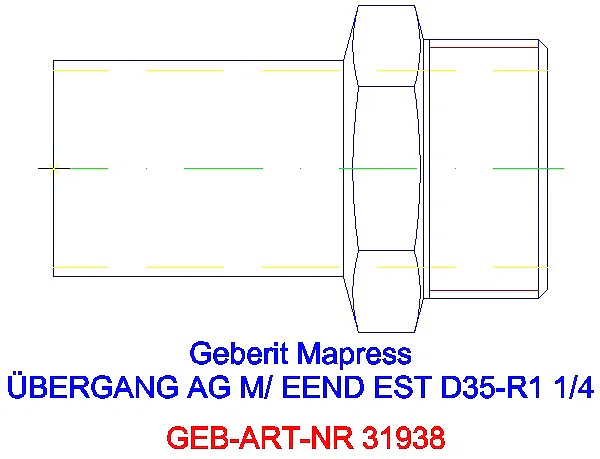 GE Mapress Edelstahl Übergang mit AG und Einschubende d35-R1 1/4_31938_G