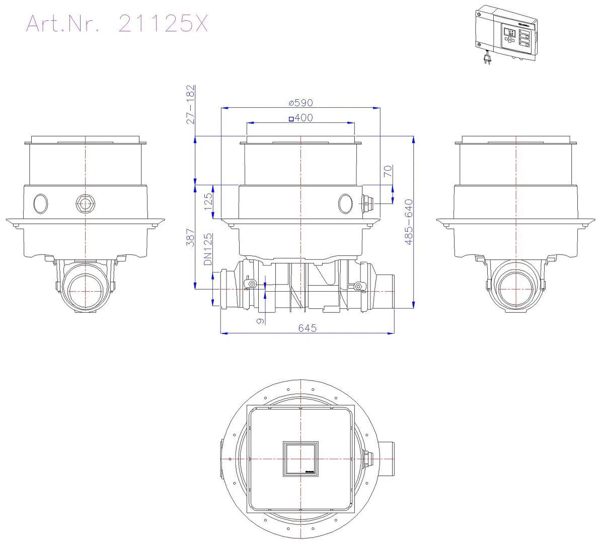 KESSEL-Rückstauhebeanlage Ecolift DN 125, Bodenplatte, befliesbar