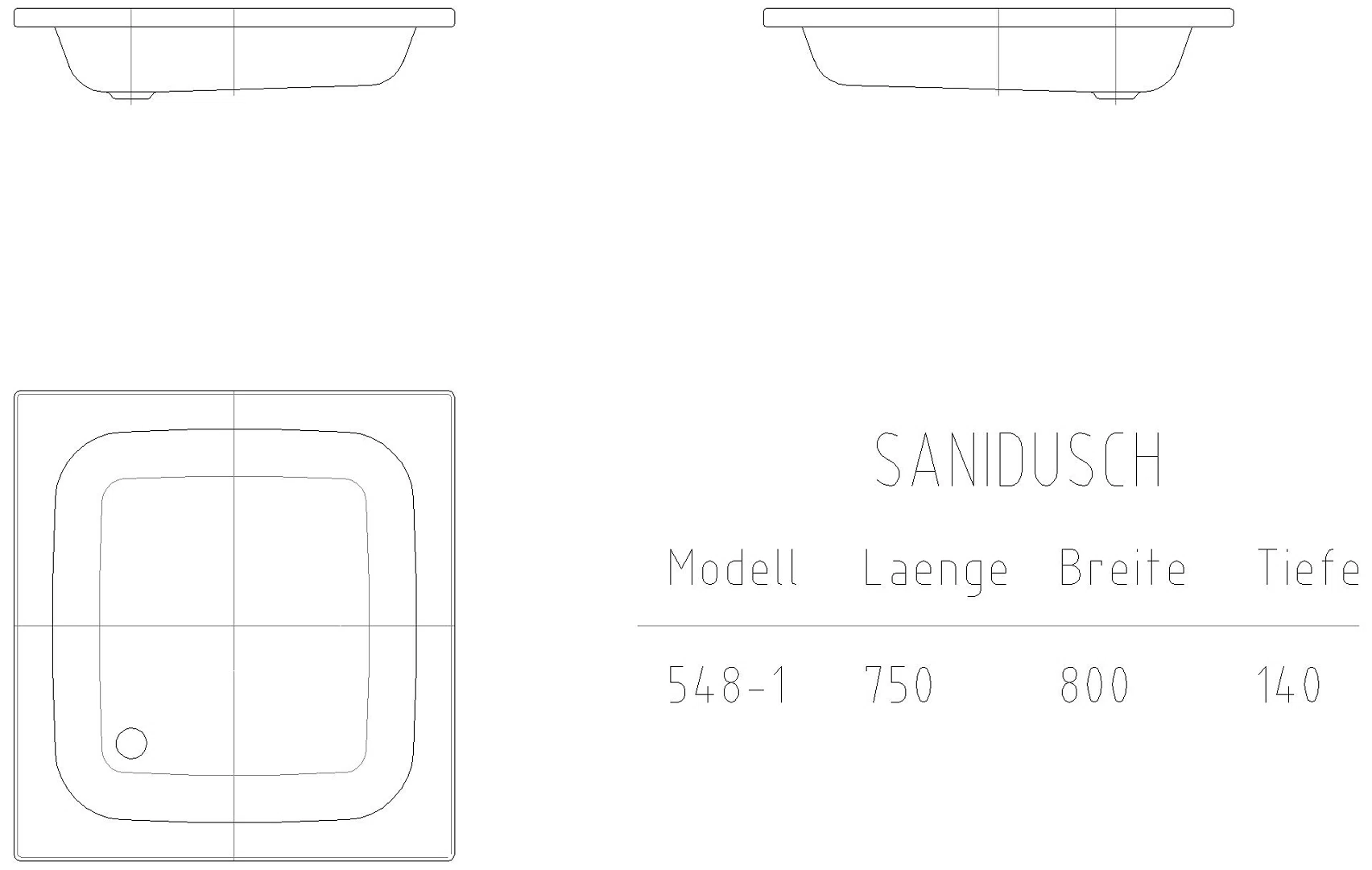 KALDEWEI SANIDUSCH Duschfläche, 750x800x32 mm, Modell-Nr: 548