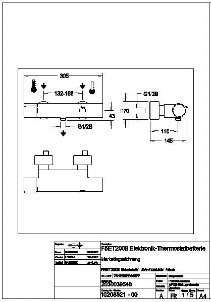 Wandbatterie, F5, elek., Thermostat, für Handbrause, TD, Batterie, F5ET2008