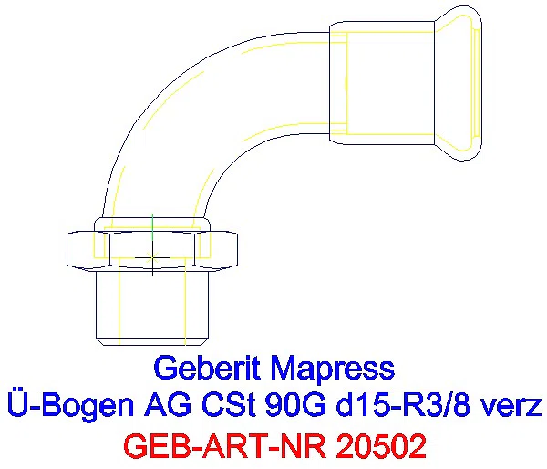 GE Mapress C-Stahl Übergangsbogen 90Gr mit AG d15-R3/8 verzinkt_20502_L