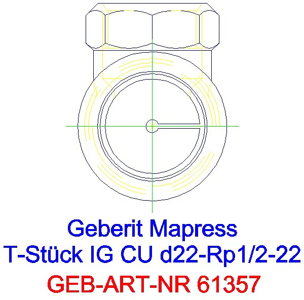 GE Mapress Kupfer T-Stück mit IG d22-Rp1/2-22_61357_L