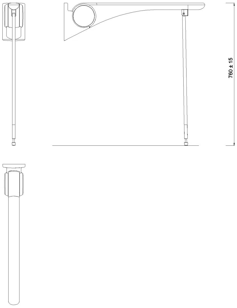 HEWI SK-Griff Basic,750, m.Bodenstütze Montagehöhe h=760mm weiß hgl-atm
