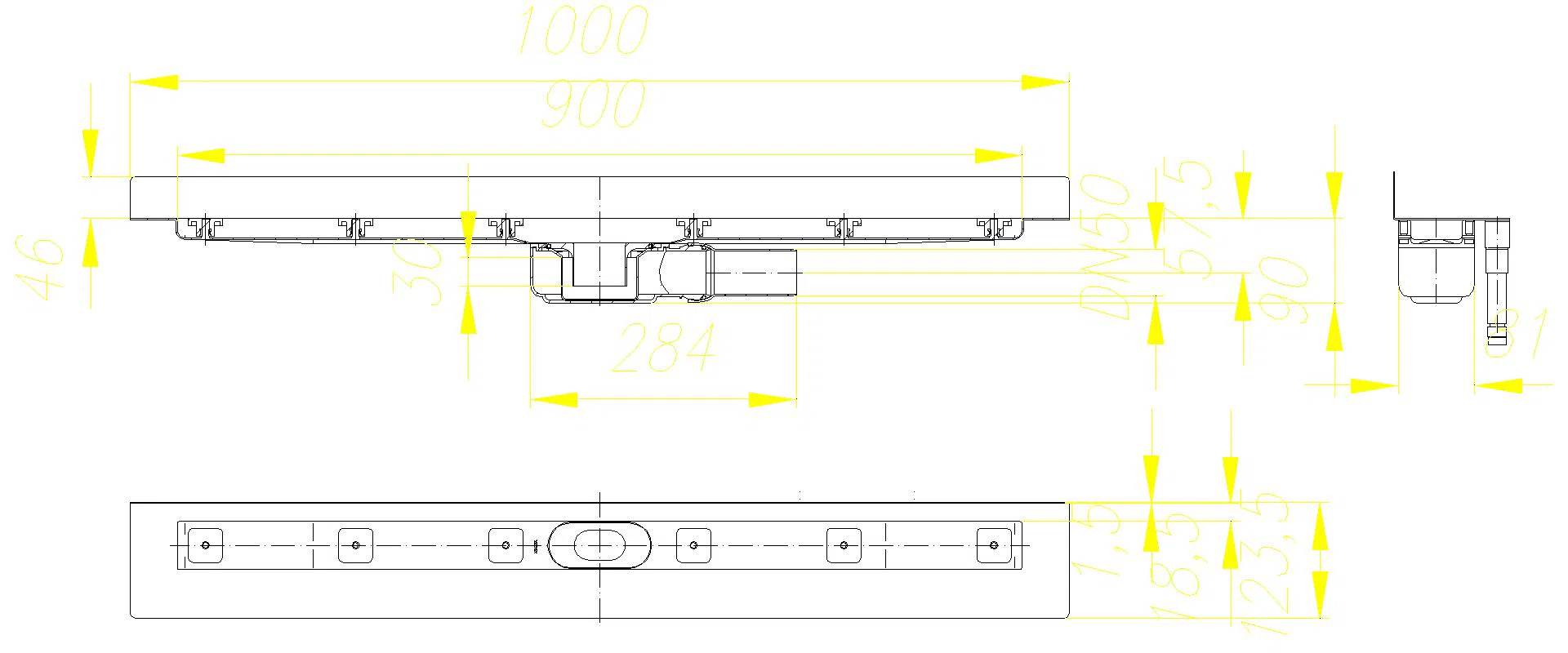 DALLMER Duschrinne CeraLine PLAN W 900 mm, DN 50