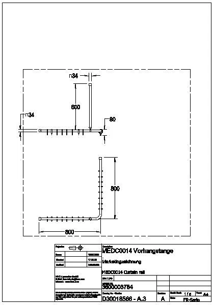 Vorhangstange, MEDCARE, Edelstahl, grau, 832x680x832 mm, Ringe weiß, MEDC0014